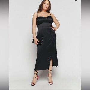 NWT Reformation Marguerite Silk Dress Es Black Size 16